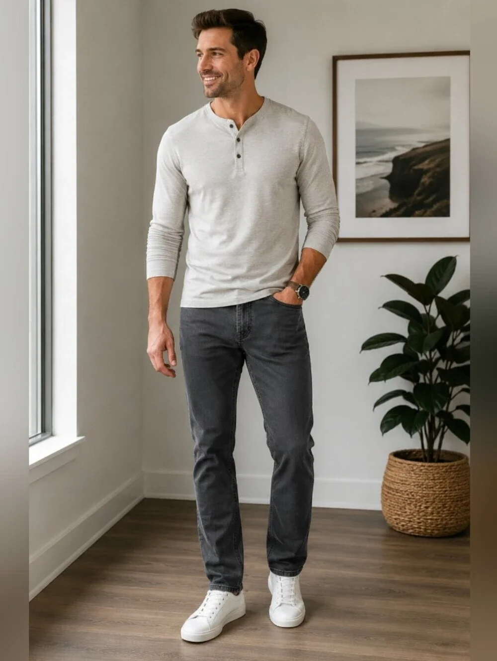 Travis Mathew Men's Charcoal Grey Washed Jeans Straig Leg 32x30
